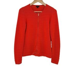 Ann‎ Taylor Factory XS Orange Ribbed Knit Full Zip Cardigan Sweater